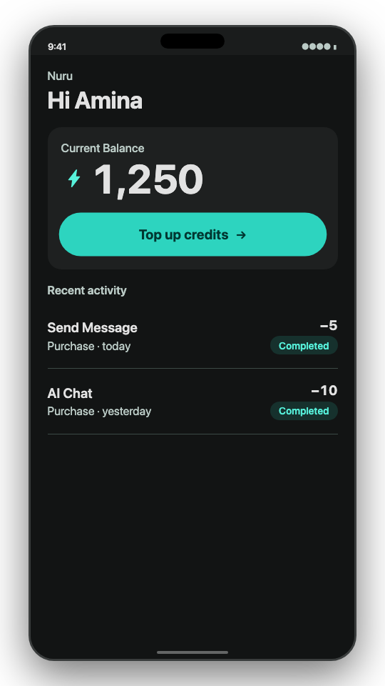 Demo of topping up credits with Mobile Money